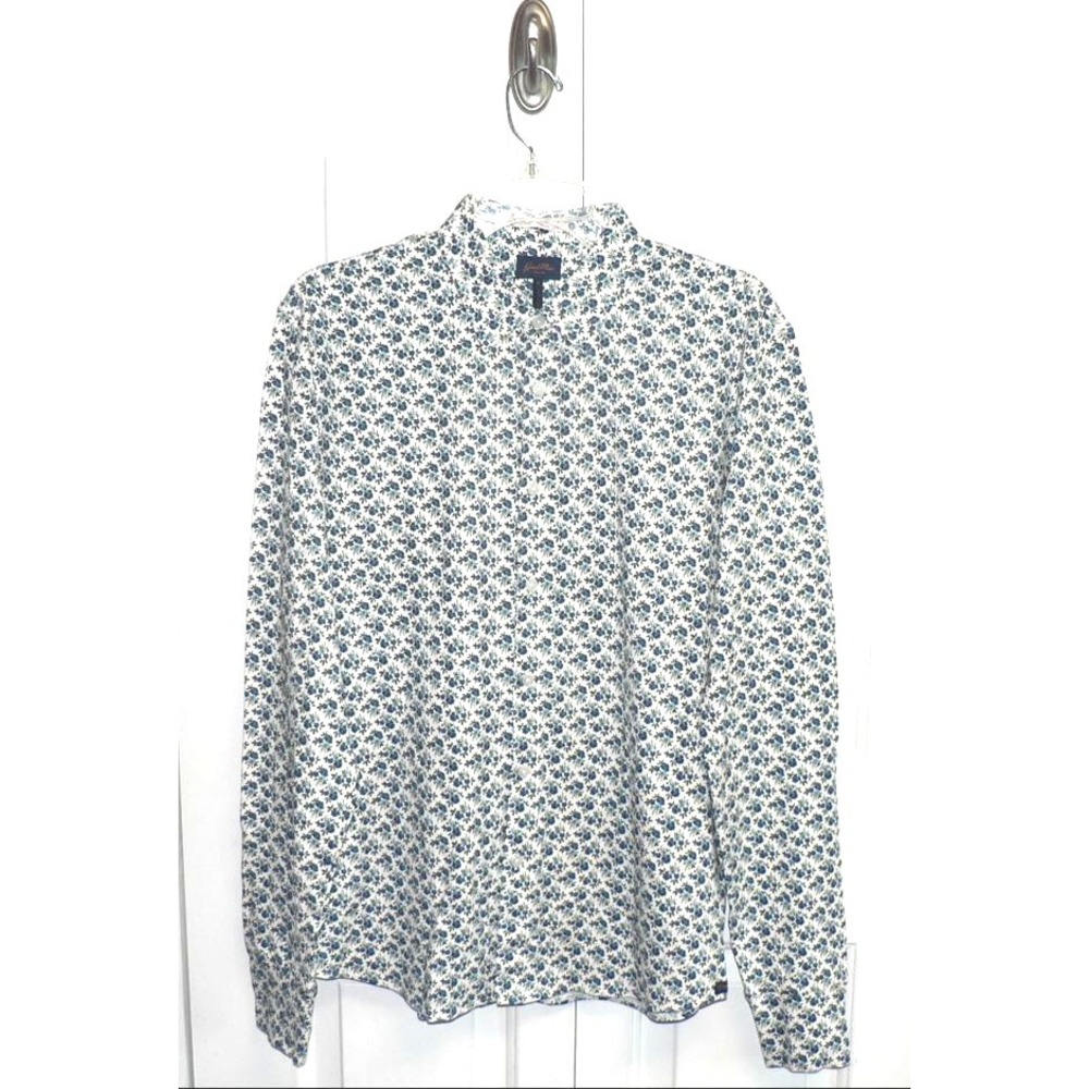 Good Man Brand Men's On Point Long Sleeve Stretch Button Up Shirt Blue Floral MD